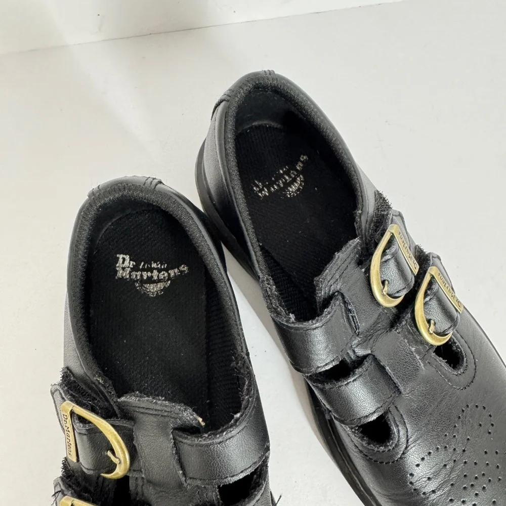 Dr. Martens 8065 Mary Jane Kids Shoes Black Leather Double Strap Buckle Egdy